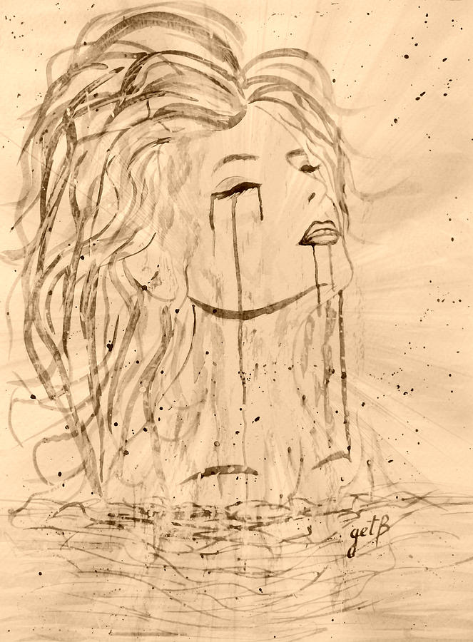 Woman Head Painting - Sea Woman 2 by Georgeta  Blanaru