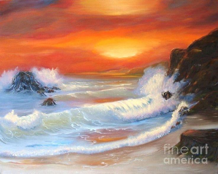 Bird Painting - Seascape Collection Orange Sunset by E Luiza Picciano