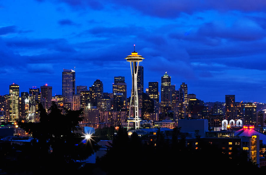 Seattle Photograph - Seattle at Night From Kerry Park by Tanya Harrison