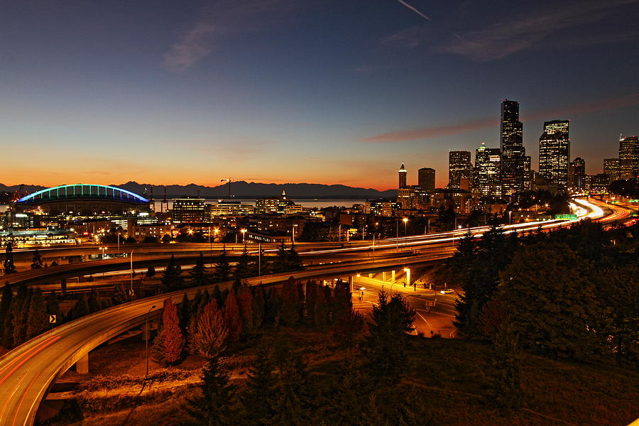 Seattle Photograph - Seattle by Night by Daryl Hanauer