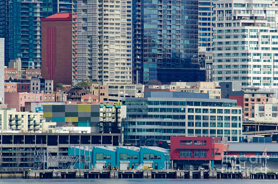 Seattle Photograph - SEATTLE WATERFRONT piers and condos in downtown Seattle WA by Andy Smy
