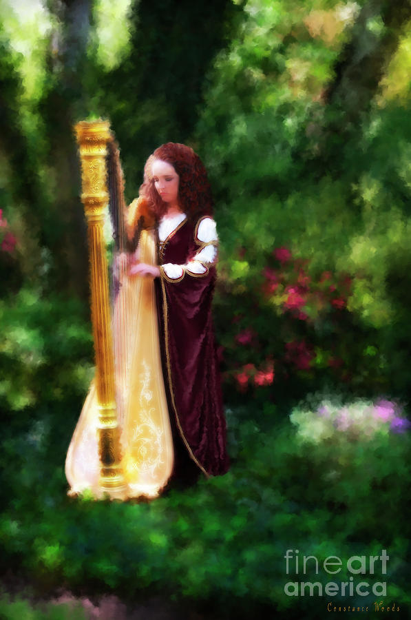 Secret Garden Harp Painting by Constance Woods