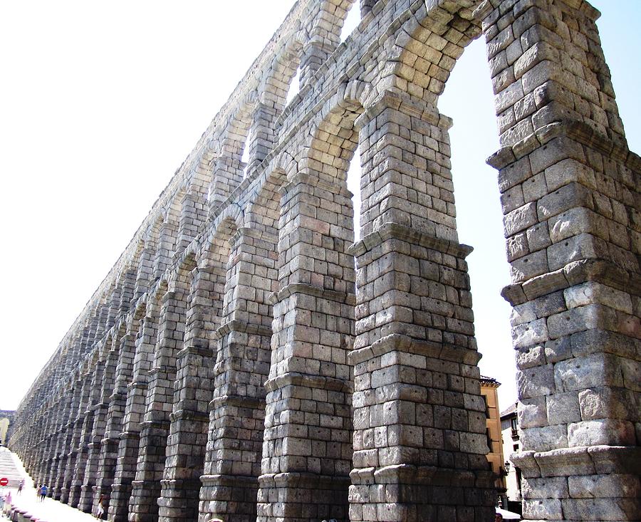 Segovia Ancient Roman Aqueduct Architectural Granite Stone Structure II With Arches in Spain Photograph by John Shiron