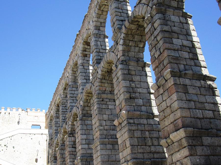 Segovia Ancient Roman Aqueduct Architectural Granite Stone Structure IV With Arches in Spain Photograph by John Shiron