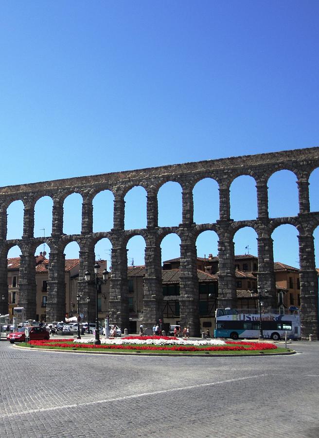 Segovia Ancient Roman Aqueduct IV A Water Conveyance Granite Stone Structure With Arches in Spain Photograph by John Shiron