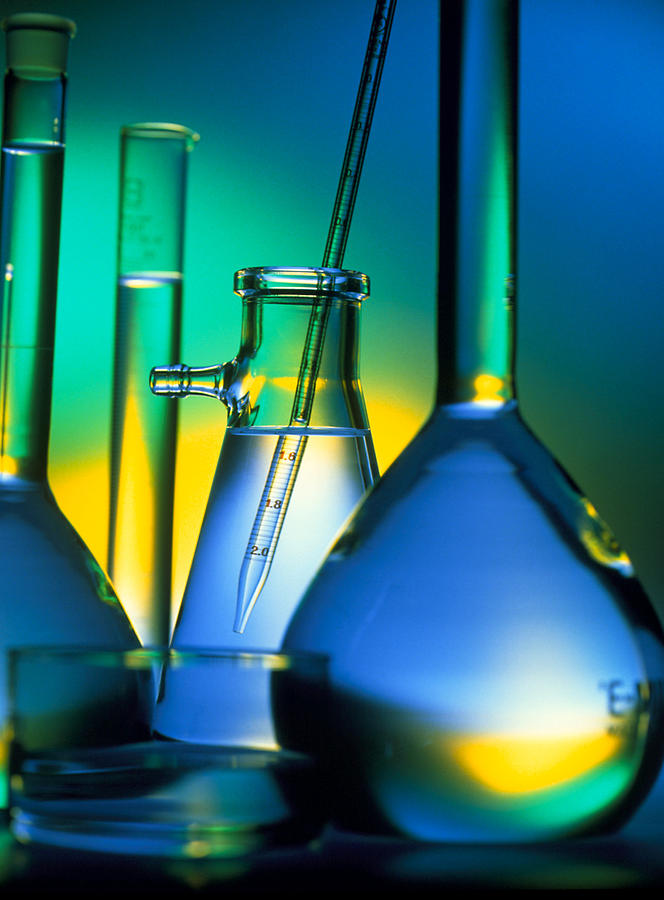 Still Life Photograph - Selection Of Glassware Used In Chemical Research by Tek Image