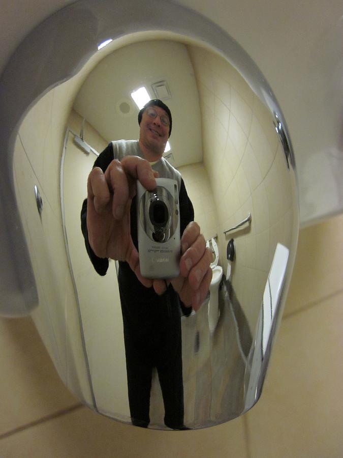 Reflection Photograph - Self-Portrait in Hand Dryer by Guy Ricketts