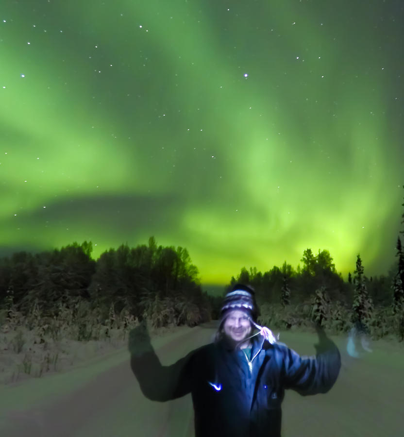 Northern Lights Photograph - Self Portrait with Lights by John Aldabe