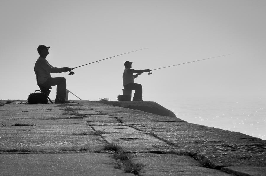 Lake Michigan Photograph - Sentinels - Fishing in the Fog by Bill Pevlor