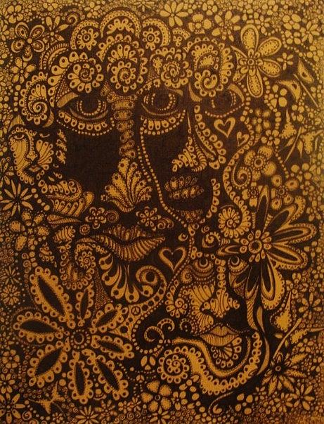 Flower Drawing - Sepia Faces by Gerri Rowan
