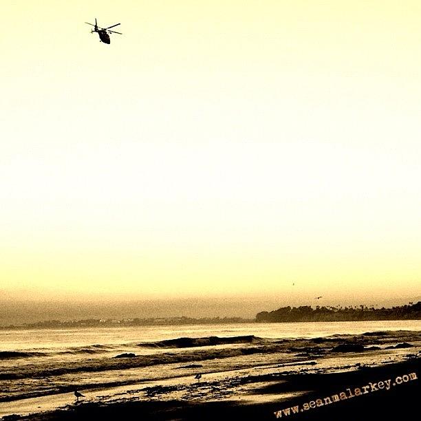 Helicopter Photograph - #sepia #helicopter #santabarbara by Sean Malarkey