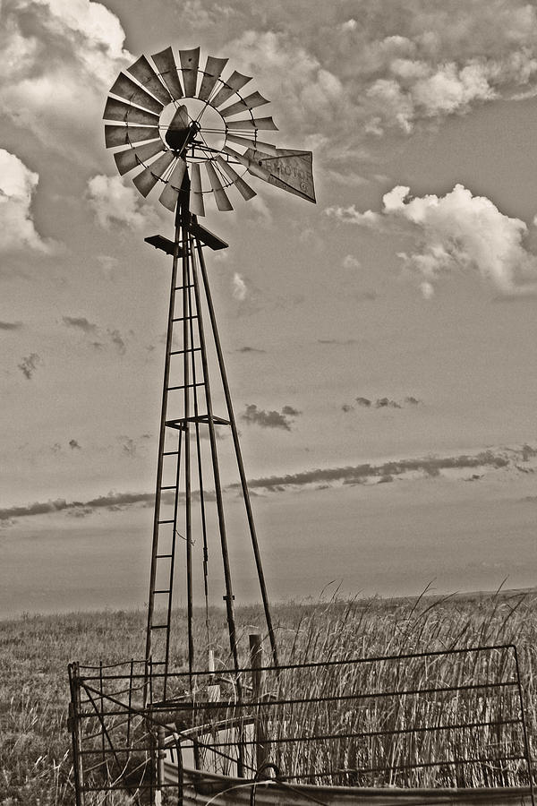 Sepia WIndmill and Tank Photograph by Tony Grider