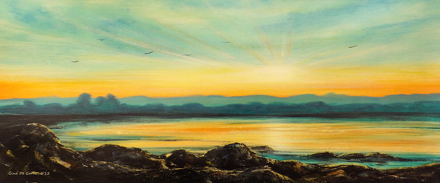 Serenity - Panoramic Sunset Painting by Gina De Gorna