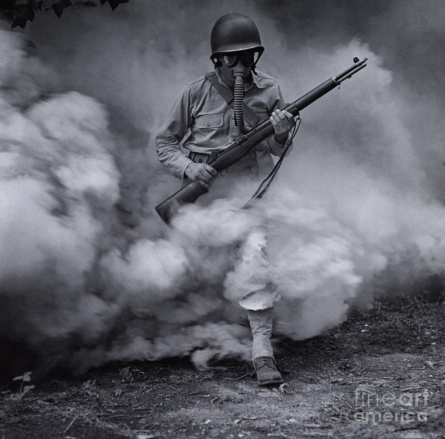 Sergeant In Gas Mask Photograph by Photo Researchers