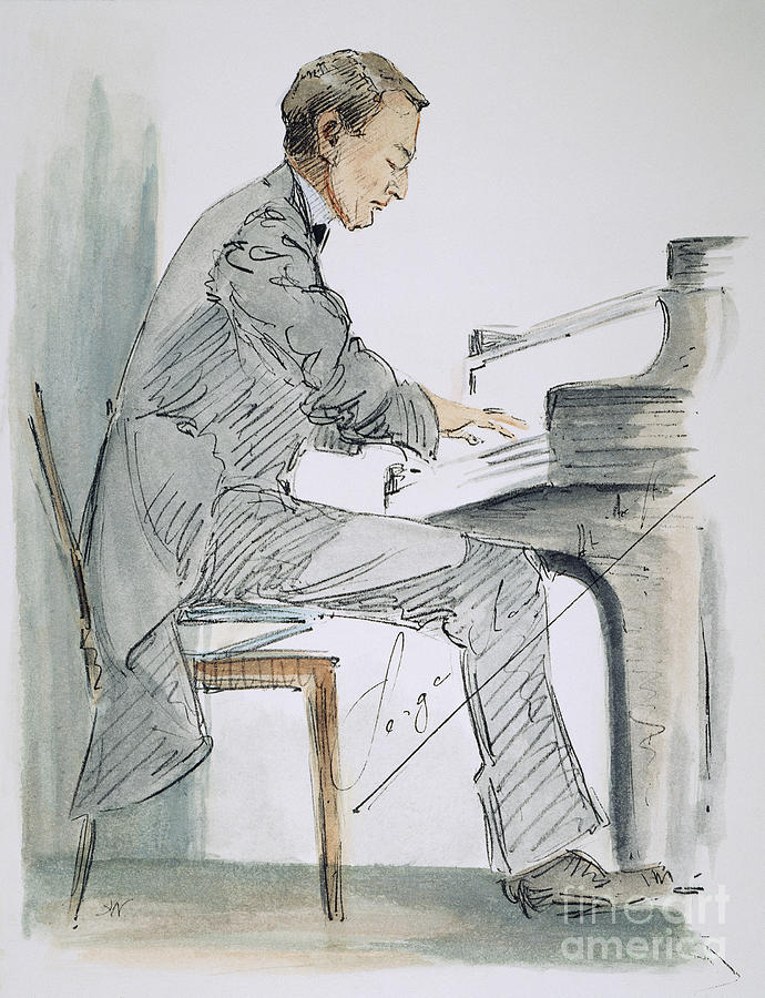 Sergei Rachmaninoff Drawing by Hilda Wiener