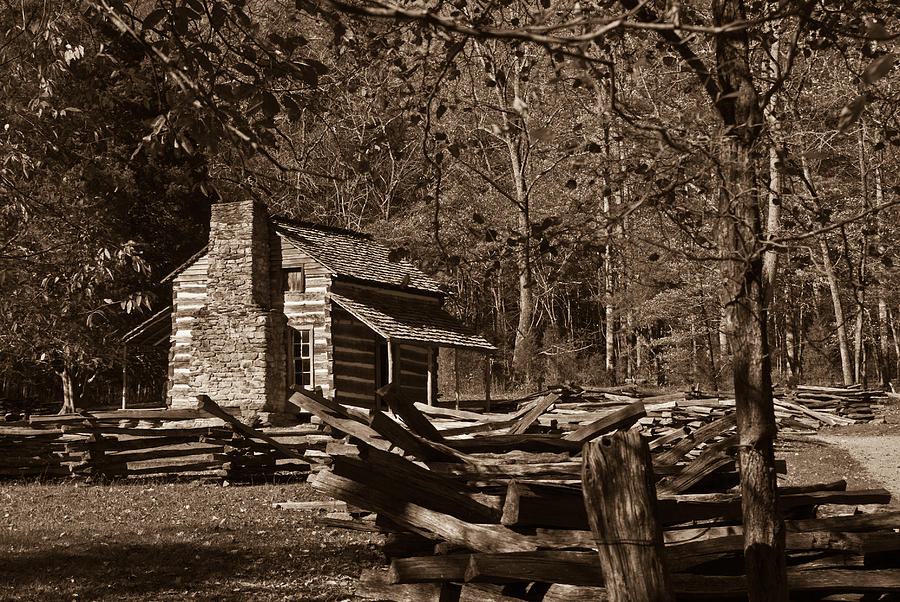 Settlers Cabin Cades Cove In Sepia 3 Photograph By Douglas Barnett