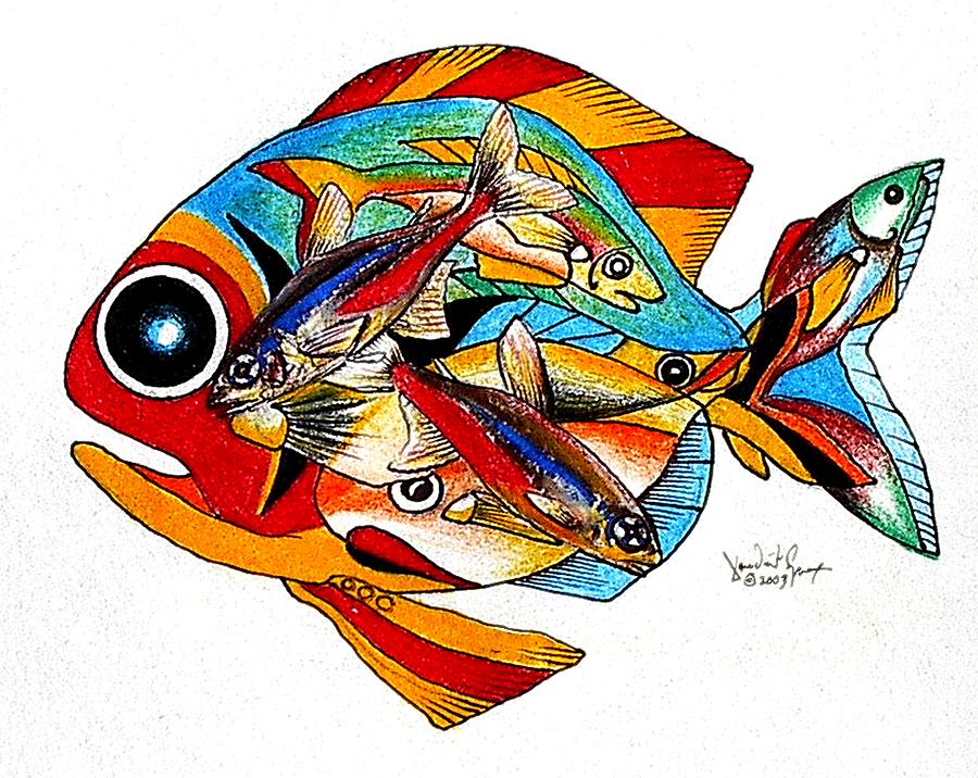 Seven Fish Painting by J Vincent Scarpace