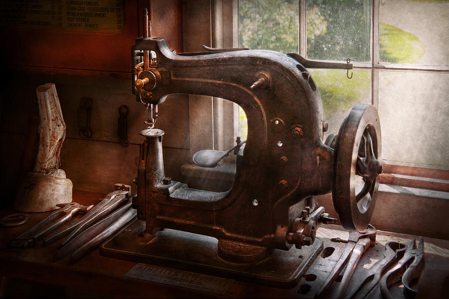 Still Life Photograph - Sewing Machine - Leather - Saddle Sewer by Mike Savad