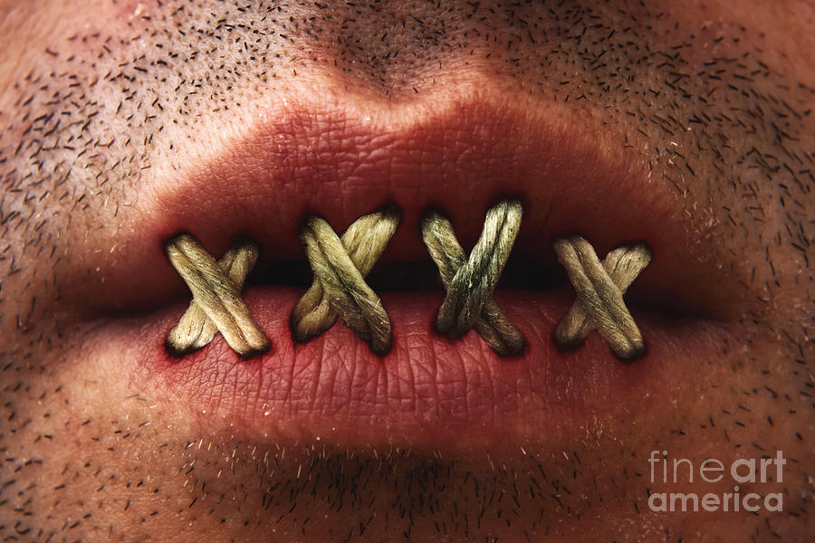 Stitch Photograph - Sewn mouth by Blink Images