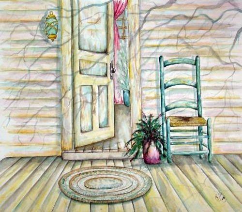 Porch Painting - Shady Porch with Chair by Cristy Crites