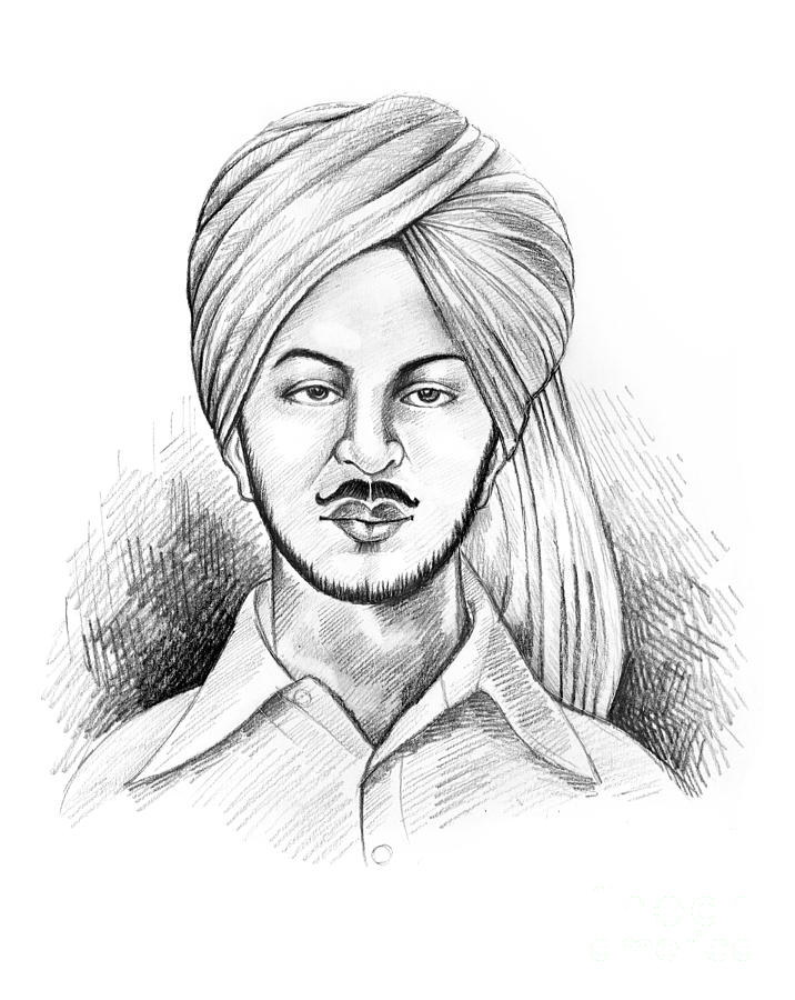 Shaheed Bhagat Singh Drawing by Daljeet Kaur