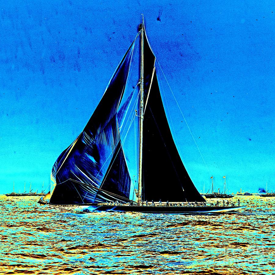 Shamrock III at Americas Cup Finish 1903 color Photograph by Padre Art