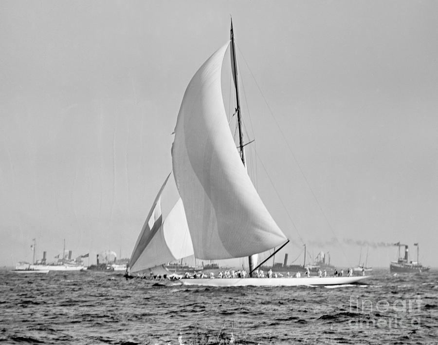 Boat Photograph - Shamrock III at the Americas Cup Finish 1903 by Padre Art