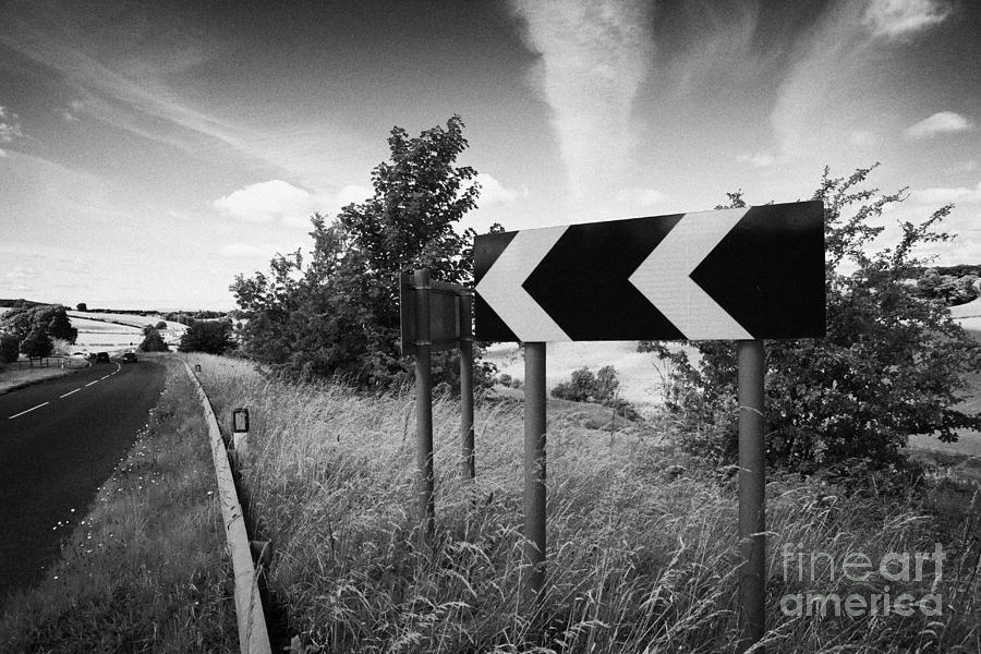 Bend Photograph - Sharp Bend Roadsign On A71 Single Carriageway Through The Irvine Valley Scotland Uk United Kingdom by Joe Fox