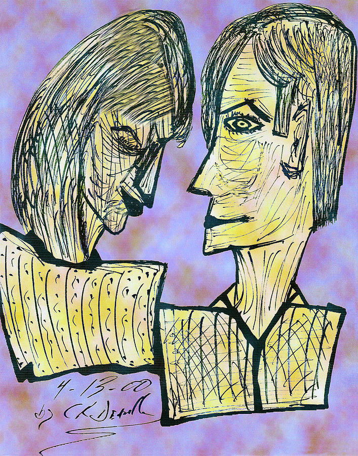 Abstract Digital Art - She And He Pen And Ink 2000 Digital by Carl Deaville