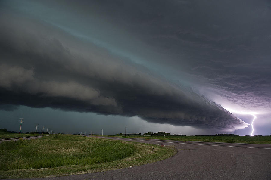 Bolt Photograph - Shelf Cloud and Lightning by Jennifer Brindley