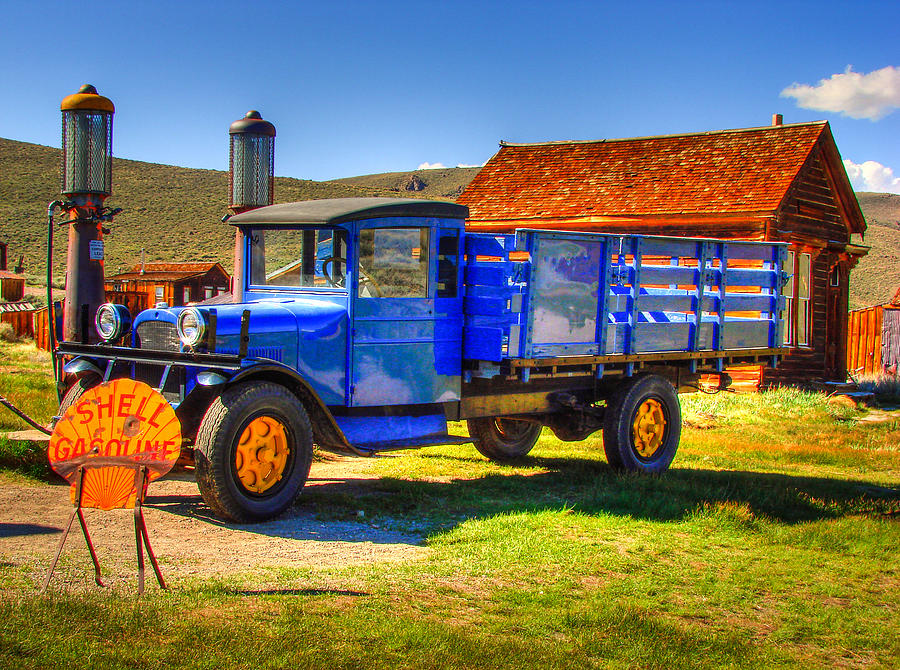 Shell Gas Station and Blue Truck in Bodie Ghost Town Photograph by Scott McGuire
