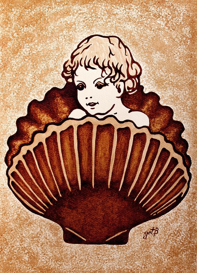 Shell with Child coffee painting Painting by Georgeta  Blanaru