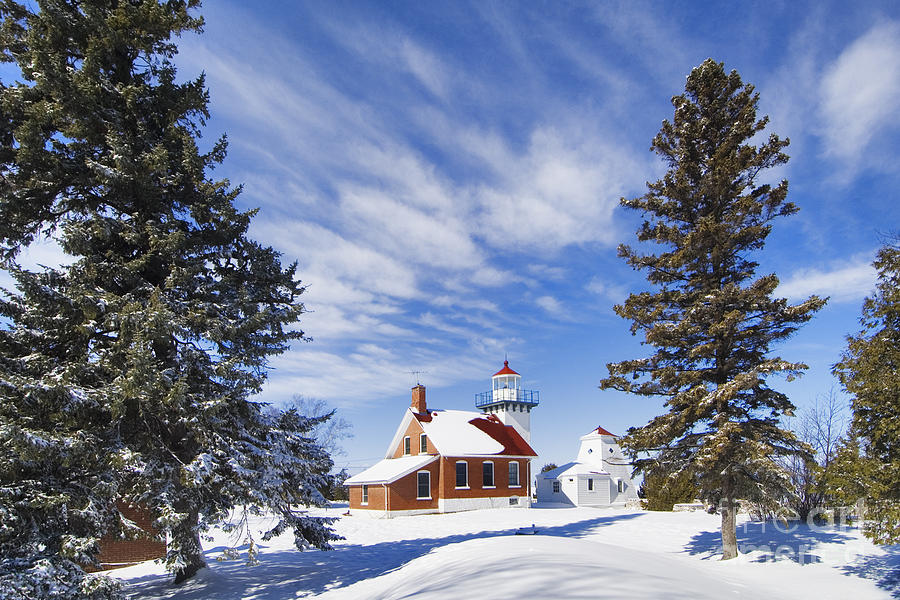 Sherwood Point Lighthouse and New Snow -  - D001650 Photograph by Daniel Dempster
