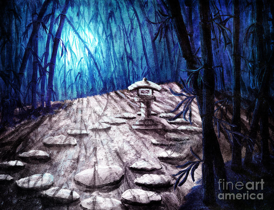 Shinto Lantern in Stark Moonlight Digital Art by Laura Iverson