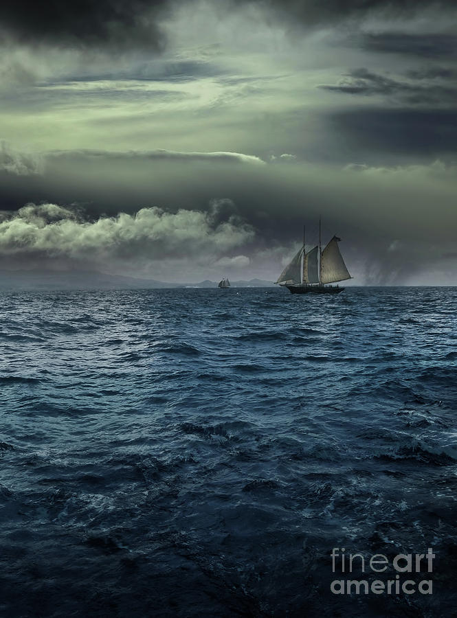 Ship in stormy water on ocean Photograph by Sandra Cunningham