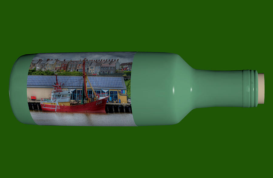 Ship On A Bottle With Green Photograph