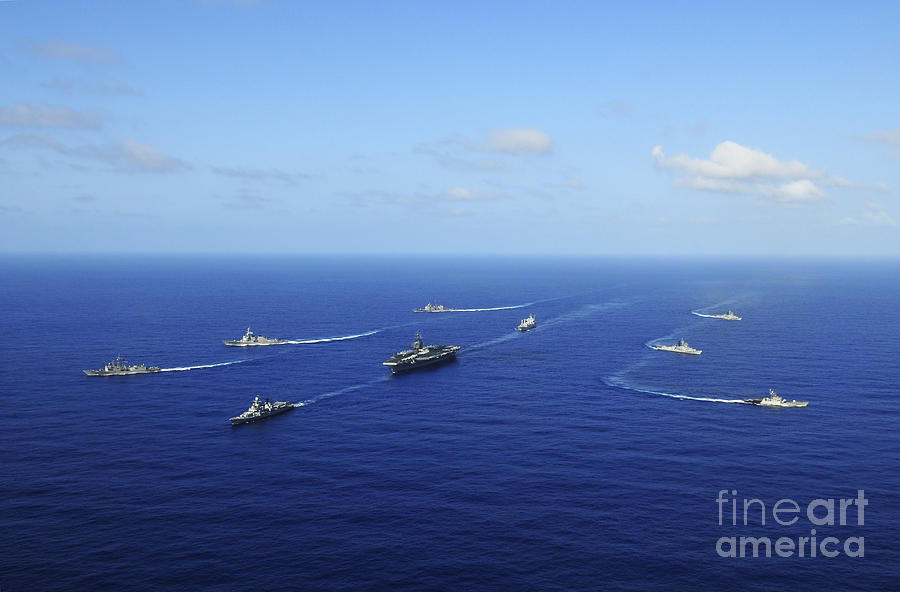 Boat Photograph - Ships From The Ronald Reagan Carrier by Stocktrek Images