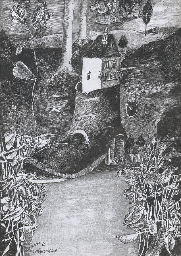 Shoe House Drawing by Ladka Fruehaufova Prague Art