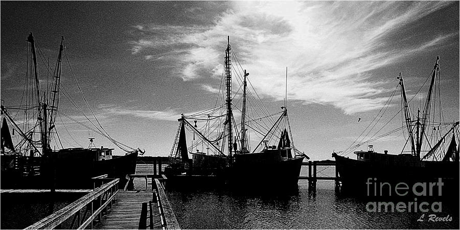 Shrimp Boats - bw Photograph by Leslie Revels