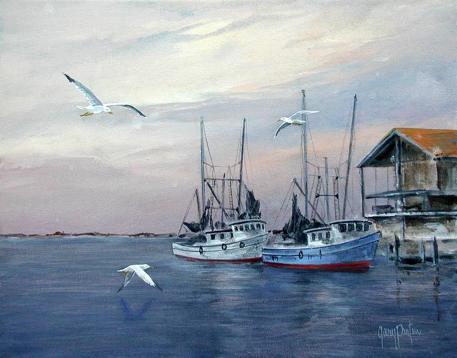 Shrimp Boats at Joe Pattis Painting by Gary Partin
