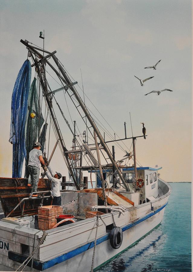 Shrimpers Painting by Robert W Cook