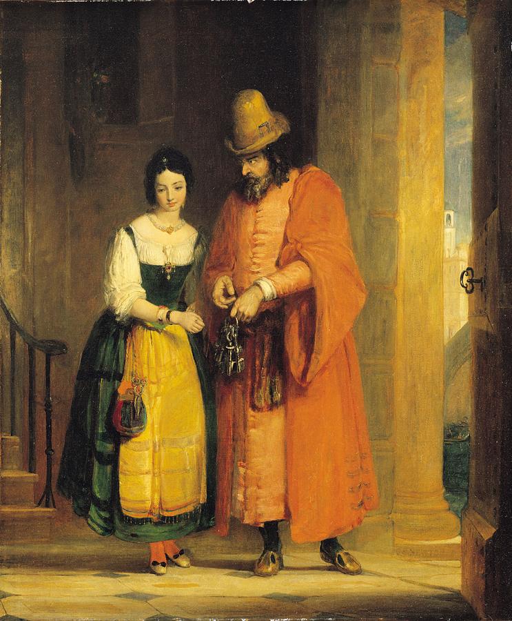Shylock Photograph - Shylock and Jessica from The Merchant of Venice by Gilbert Stuart Newton