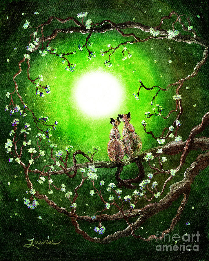Siamese Cats in Spring Moonlight Digital Art by Laura Iverson