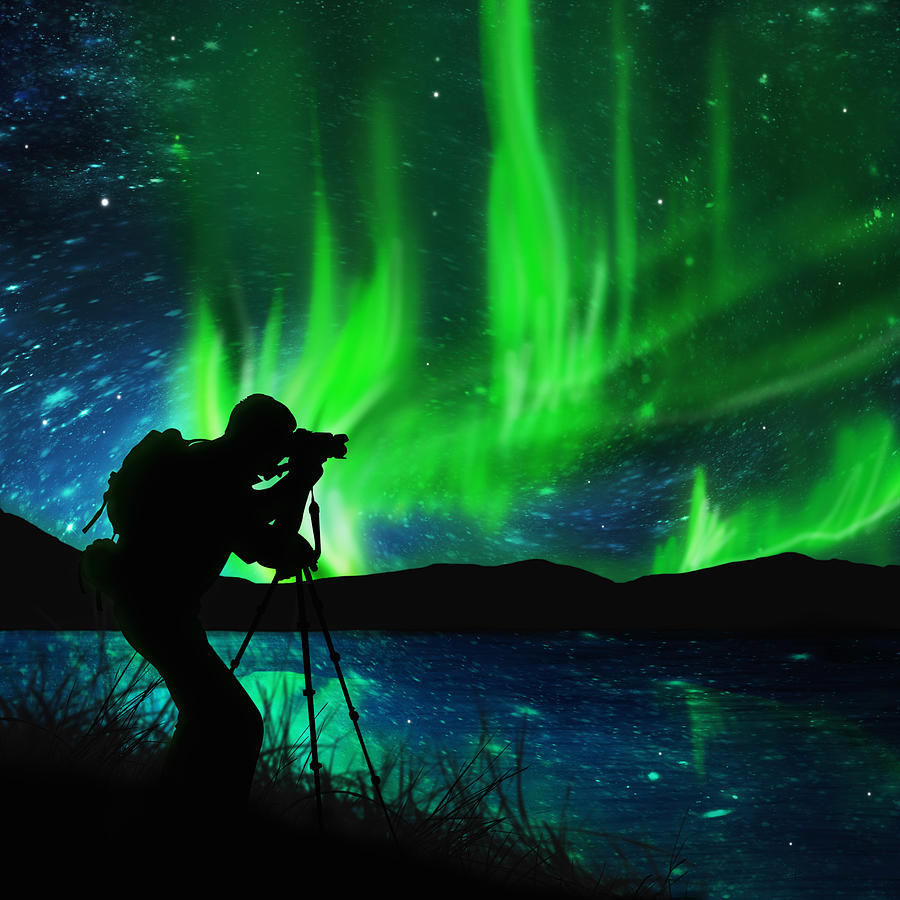 Nature Photograph - Silhouette Of Photographer Shooting Stars by Setsiri Silapasuwanchai