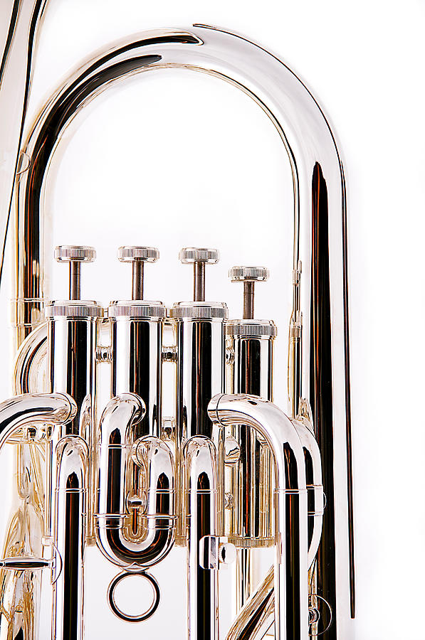 Bass Photograph - Silver Bass Tuba Euphonium on White by M K Miller