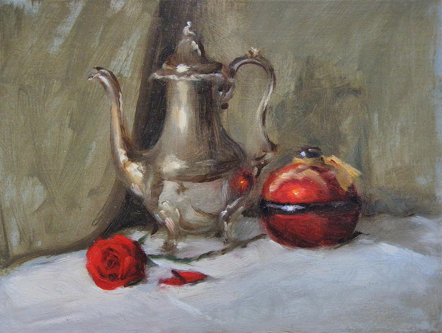 Still Life Painting - Silver Tea Pot by Roger Clark