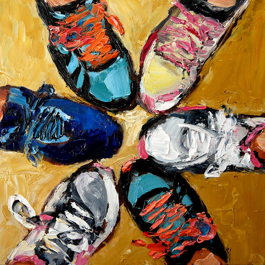 Shoes Painting - Sisterhood of the Jazzfeet by Judy Mackey