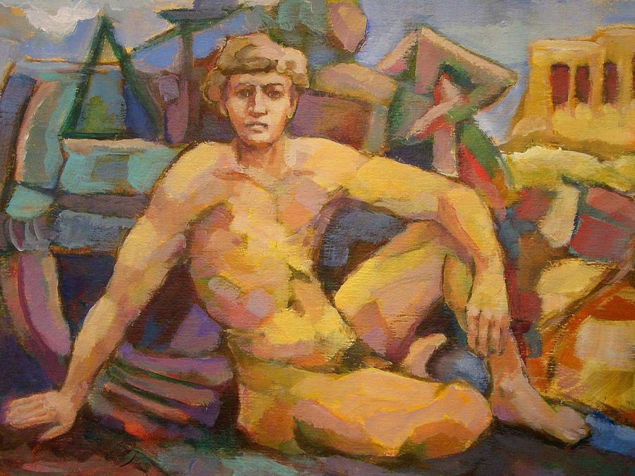 David Painting - Sitting naked man by Alfons Niex.