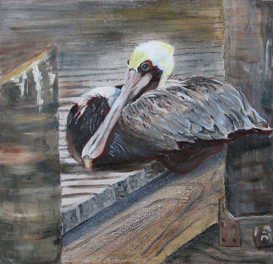 Pelican Painting - Sitting On The Dock Of The Bay by Libby Cagle Pelican Painting - Sitting On The Dock Of The Bay by Libby Cagle