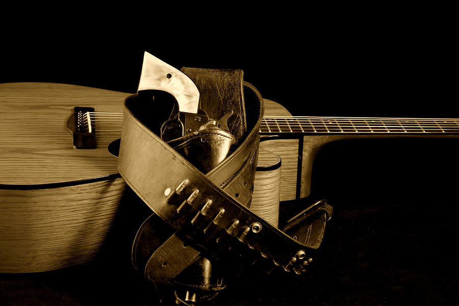 Six Gun in Holster and Guitar Photograph by M K Miller